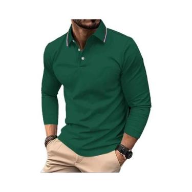 Imagem de Camisa Polo Masculina De Manga Longa Respirável E Confortável Com Gola