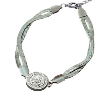 Imagem de Pulseira Medalha de São Bento dupla - Pulseira de Aço Inoxidável feminina - presente feminino - Presente Religioso