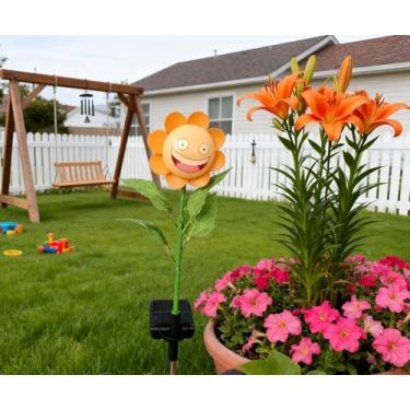 Imagem de Cata-ventos personalizados, girassol, luz solar ao ar livre com rosto sorridente engraçado - decoração de jardim, caminho de ligar/desligar automaticamente, gramado, luz de estaca de quintal para