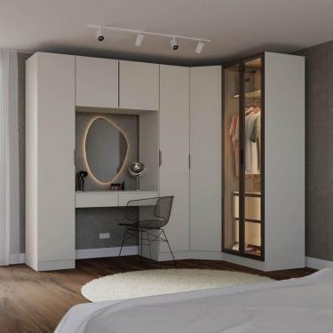 Imagem de Guarda-roupa Modulado de Canto Obliquo 6 Peças com 7 Portas Orion Cabecasa Madeiraoriginals Aveia/Reflecta