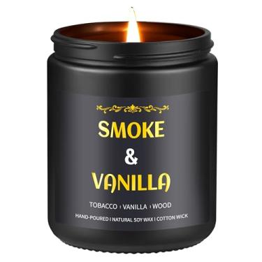 Imagem de Vela de fumaça e baunilha, vela perfumada de 255 g para homens, velas de soja para casa perfumada, vela masculina para ele, vela masculina de 50 horas de queima, presente para namorado, pai, presente