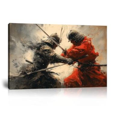 Imagem de chenchenArt Samurai Arte de parede para sala de estar quarto decoração de casa Samurai japonês impressão em tela emoldurada pronta para pendurar (45 cm A x 61 cm L)