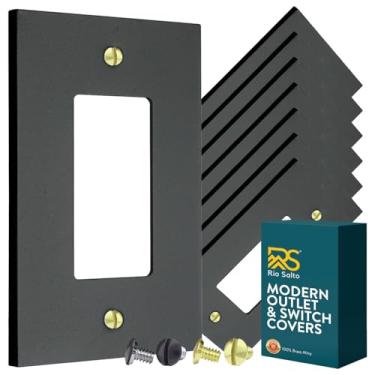 Imagem de Rio Salto Forge Collection Pacote com 8 capas de tomada de parede de metal de tamanho médio ou capa de interruptor de luz, capas de interruptor elétrico, plugue decorador, placa de parede, receptáculo