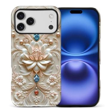 Imagem de ANLUN STORE Capa para iPhone 17 Pro Max, proteção dupla híbrida TPU macio + PC rígido à prova de choque, capa protetora antiarranhões e fina para homens e mulheres - Design de flor de pérola de pedra
