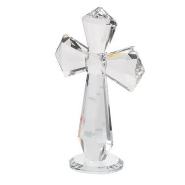 Imagem de PRETYZOOM Cruz de cristal em pé na base, ornamentos de cruz de vidro 5,8, decoração de mesa, estátua religiosa, estatueta para oração, suprimentos de festa de Páscoa