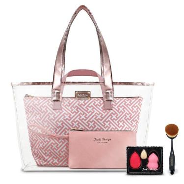 Imagem de Kit Bolsa 3pcs, Esponja 3pcs, Pincel Escova - Dourado Rosa
