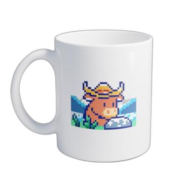 Imagem de Caneca Xícara de Café Porcelana 300ml Com Desenho Pixel Art Vaca Vintage