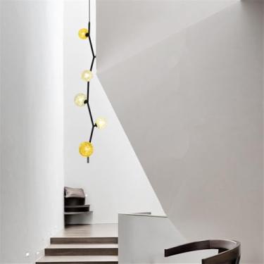 Imagem de OUFULA Lustre Moderno LED Moda Arte Sala de Estar Restaurante Quarto Villa Hotel Balcão Escadas Café Bar Lâmpada Pendente (H B 6 luzes)