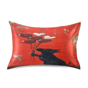 Imagem de Wassud Fronha de cetim com balão de cachorro e coração para cabelo e pele fronhas de seda lisa king size respiráveis com fecho de envelope