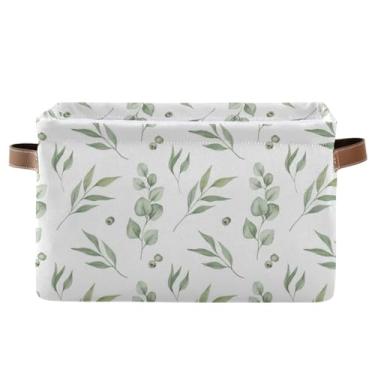 Imagem de Organizador de lavanderia retangular dobrável – Cestas de armazenamento decorativas dobráveis de lona para banheiro, roupas, aquarela, verde, botânico, 1 pacote