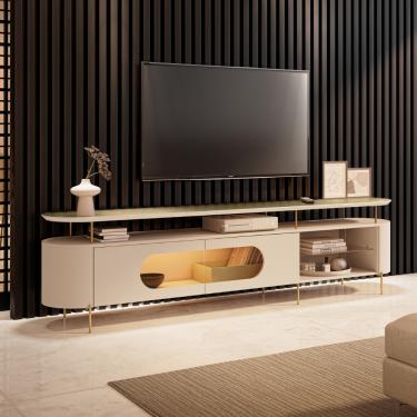 Imagem de Rack para TV até 85 Polegadas com LED 2 Portas Ária HB Móveis - Off White/Champanhe