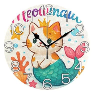 Imagem de GAIGEO Lindo gato de desenho animado colorido analógico relógio de parede decorativo sala de aula escritório relógio divertido alimentado por bateria, decoração de parede vintage sala de estar, 25 cm