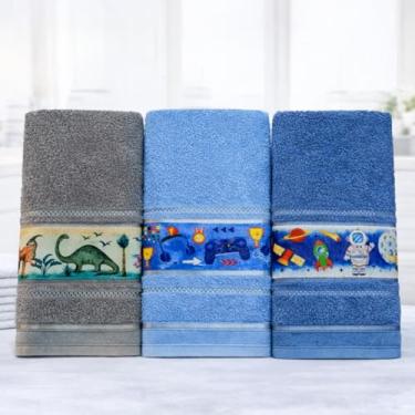 Imagem de KIT 3 Toalhas de Banho Infantil Felpuda Para Criança Com Faixa Decorada (Menino)