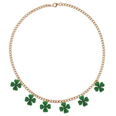 Imagem de ANGLEQUEEN Colares femininos de Dia de São Patrício com pingente de trevo verde, colar gargantilha de trevo irlandês, colar de boa sorte, chapéu verde, roupas para festivais, acessórios para o dia de