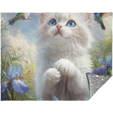 Imagem de TSENQUE Lindo cobertor de sofá com beija-flores de gato Ragdoll para sofá ao ar livre para sofás 177,8 cm x 139,7 cm impressão personalizada cobertor xadrez