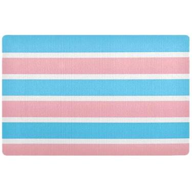 Imagem de TSENQUE Capacho personalizado com identidade com bandeira do orgulho transsexual, tapete engraçado outono ao ar livre, tapetes antiderrapantes para casa, lavável 81 x 50 cm