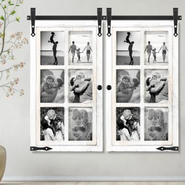 Imagem de Lineshading 2 conjuntos de porta de celeiro de madeira branca serve para porta de celeiro 13 x 18 cm x 15 cm, porta-retratos com várias aberturas 4/6 para decoração de parede de sala de estar e quarto