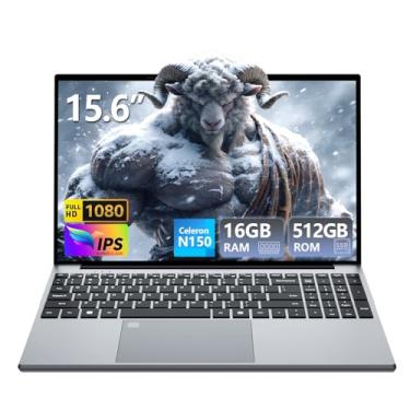 Imagem de Laptop 2025, laptop com Celeron N150, topo de colo com SSD de 16 GB DDR4 de 512 GB, IPS de 15,6 polegadas 1080p, impressão digital com teclado retroiluminado, Win 11 Pro, laptops portáteis para