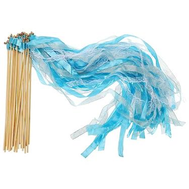 Imagem de PATIKIL Bastões de fita varinhas de fada, pacote com 25 varinhas de fada de seda para festa de casamento, aniversário, celebração, feriado, azul celeste