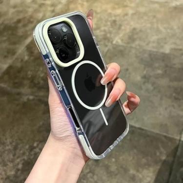 Imagem de Capa magnética transparente para iPhone 14, 15, 16 Plus, 11, 12, 13, 16 Pro Max, alça de pulso transparente, capa protetora à prova de choque, amarelo, para iPhone 14 Pro