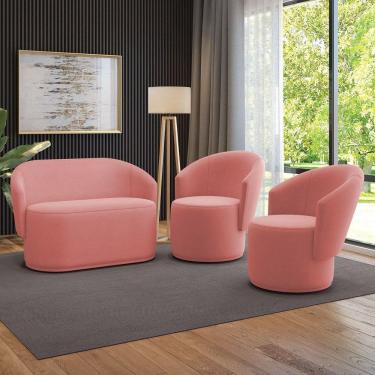 Imagem de Sofá Namoradeira E 2 Poltronas Orgânica Para Sala Malu Suede Rosê M11 - D`rossi