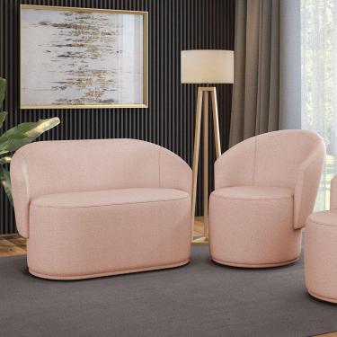 Imagem de Sofá Namoradeira E Poltrona Orgânica Para Sala Malu Bouclê Rosê M11 - D`rossi