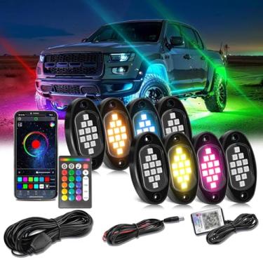 Imagem de Snsowed Luzes de Brilho para Carro, Kit de Luz Rock LED RGB 8 Pods, Aplicativo Telefone, Controle Remoto, 16 Milhões Cores, Sincronização Música, Caixa PVC Durável,