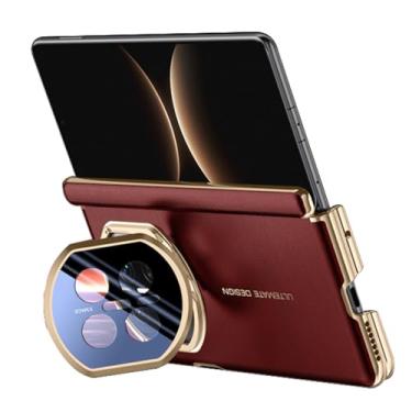 Imagem de POYUFRG Capa fina para Huawei Mate X7, capa de proteção de dobradiça de couro galvanizado de luxo com capa de suporte de lente de metal, vermelha, Mate X7