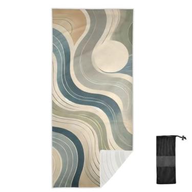 Imagem de Joitme Wavy Lines Toalha infantil bege, 78 x 188 cm, toalhas finas de secagem rápida para piscina de praia, toalhas de viagem