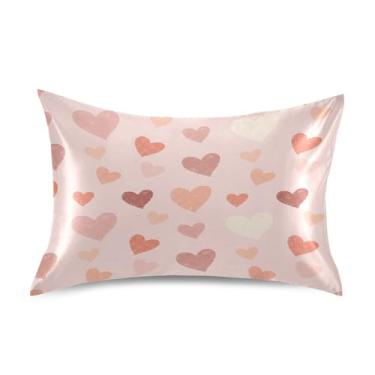 Imagem de Blueangle Fronha de cetim refrescante para cabelo e pele, capa de travesseiro de corações pequenos, tamanho Queen 50,8 x 76,2 cm com fecho de envelope (707)