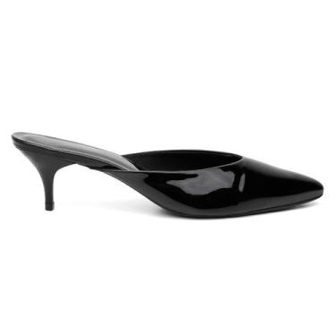Imagem de Mule Feminino Verniz Salto Fino Baixo Bico Fino - Bono Rock, Preto
