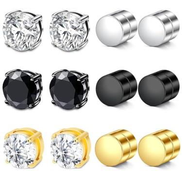 Imagem de SIISPRI Brincos magnéticos para mulheres e homens, brincos de pressão hipoalergênicos, brincos falsos, unissex, não perfurantes, zircônia cúbica, brincos de diamante, masculino Aretes de lman, Small