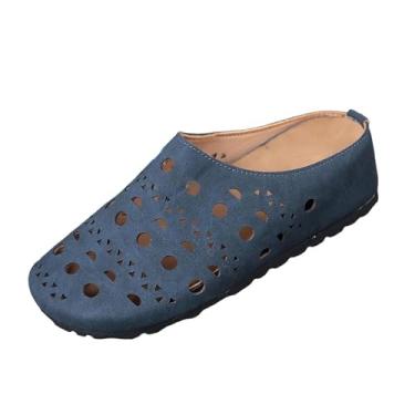 Imagem de Pantufas femininas de bico aberto com alça única e salto plataforma versátil para uso casual de primavera e verão, Azul royal, 35