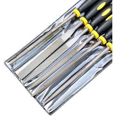 Imagem de Conjunto de limas de metal de 6 peças, conjuntos pequenos de lixa de agulha de metal manual, conjunto de aço de liga endurecida de 3ª geração, inclui limas planas, planas, triangulares, quadradas e