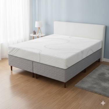 Imagem de Cama Box Queen Umaflex Loreto Cinza + Colchão Queen Espuma Viscoelástico D40 + D33 Até 130Kg Bartira Viena