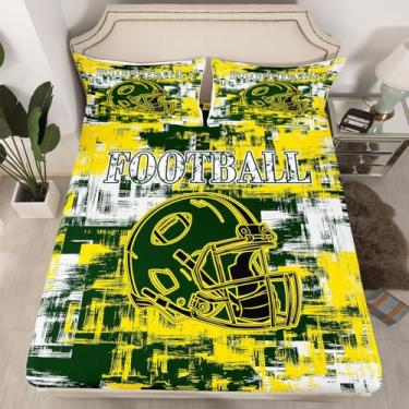 Imagem de Feelyou Jogo de lençol solteiro de futebol americano para meninos e meninas Green Bay, presente para fãs de futebol, mulheres, homens, cidade, rúgbi, esportes, verde, amarelo, decoração de quarto