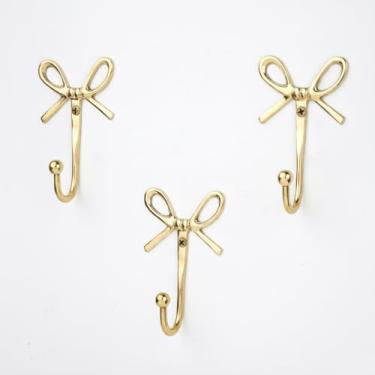 Imagem de Indian Shelf 3 ganchos de parede decorativos de latão dourado para berçário, cabideiro, roupão, montagem na parede, ganchos vintage para pendurar casacos, gravatas, toalhas, bolsas, bolsas e muito