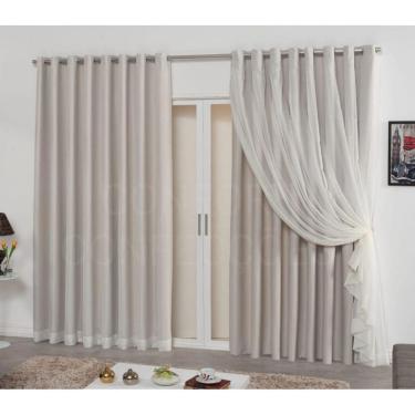 Imagem de Cortina Blecaute Tecido 3,00X2,70 Com Voil Palha