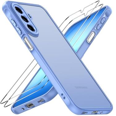 Imagem de ivoler Capa 3 em 1 para Samsung Galaxy A17 4G/5G com 2 protetores de tela de vidro temperado, [proteção de grau militar] Capa protetora de telefone fina fosca e traseira rígida [antiarranhões] - azul