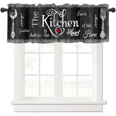 Imagem de wlsgdsg Farmhouse – Saia rústica para cozinha, vintage, madeira rural, café, garfo, colher, retro, tratamento de janela de celeiro para sala de estar, quarto, sala de jantar, 137 x 45 cm