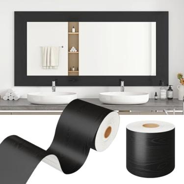 Imagem de WESTICK Borda de moldura espelhada preta de 10 m para banheiro, fita de madeira à prova d'água para espelho, autoadesiva, decorativa, madeira, espelhos, borda de fita para quarto, sala de aula