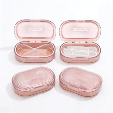 Imagem de 4 peças organizador de laço de cabelo rosa Qtip recipiente pequeno portátil para viagem Qtips suporte de cotonete de algodão dispensador de fio dental 9 x 6 cm