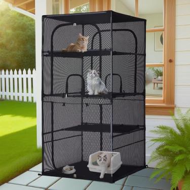 Imagem de Catio Caixa para gatos ao ar livre 160 cm H Gaiola grande para gatos com poleiros 4 níveis, cercadinho para gatos, pátio, canil para vários gatos internos