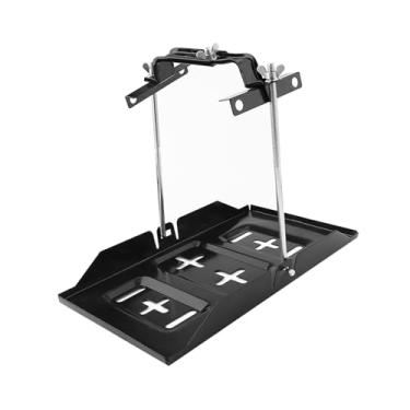 Imagem de Dioche Bandeja de Bateria Universal, Kit de Braçadeira Ajustável, Construção de Ferro Resistente para Uso Marinho Automotivo, Preto 34.2x20cm