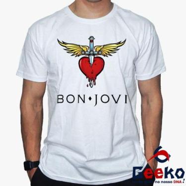 Imagem de Camiseta Bon Jovi 100% Algodão Rock Geeko, Branco gola careca, P