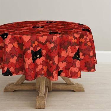 Imagem de Horaldaily Toalha de mesa redonda para dia dos namorados, 152 cm x 152 cm, vermelho, lavável, sazonal, para decoração de festa, piquenique, jantar