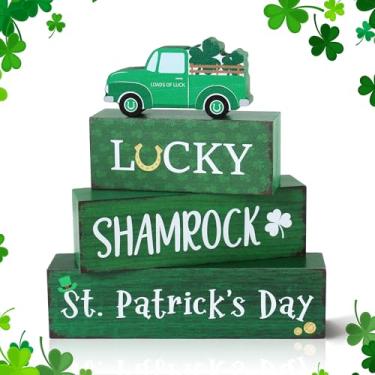 Imagem de 4 peças de decoração de bandeja de madeira do Dia de São Patrício, decorações de caminhão Lucky Shamrocks presentes para casa, mesa irlandesa de São Patrício, peça central para festa de São Patrício