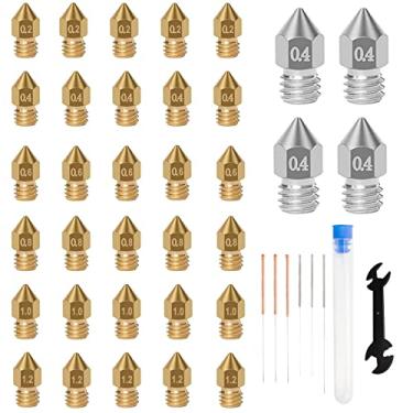 Imagem de IMETRX 34 peças Impressora 3D MK8 bocais 0,2 MM-0,4 MM-0,6 MM-0,8 MM-1,0 MM-1,2 mm (aço inoxidável, latão) compatível com Creality Ender 3 Pro/CR-10 Extruder Hotend