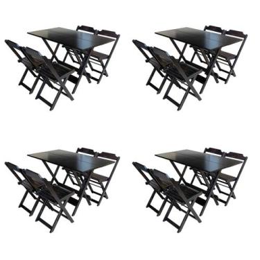 Imagem de Kit 4 Jogos de Mesa com 4 Cadeiras de Madeira Dobravel 120x70 Ideal pa