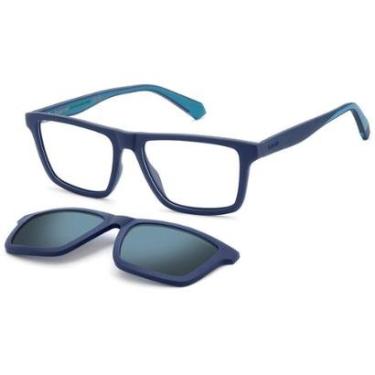 Imagem de Armação de Óculos Clip On Polaroid Pld D590/C FLL - Azul Fosco 55-Masculino